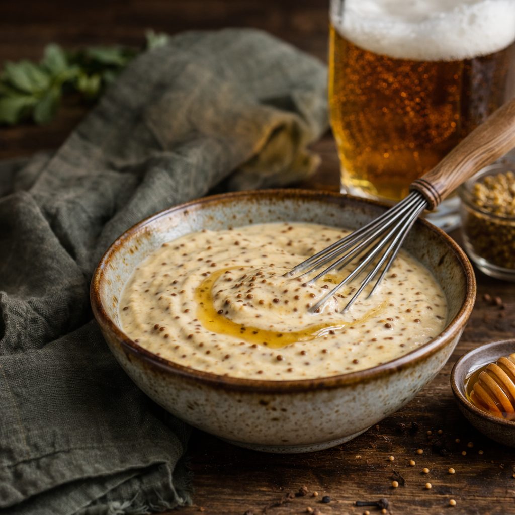 Sauce froide: bière, miel, moutarde à l’ancienne