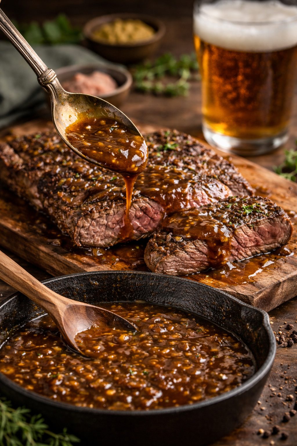 Sauce chaude: sauce brune, bière et échalote