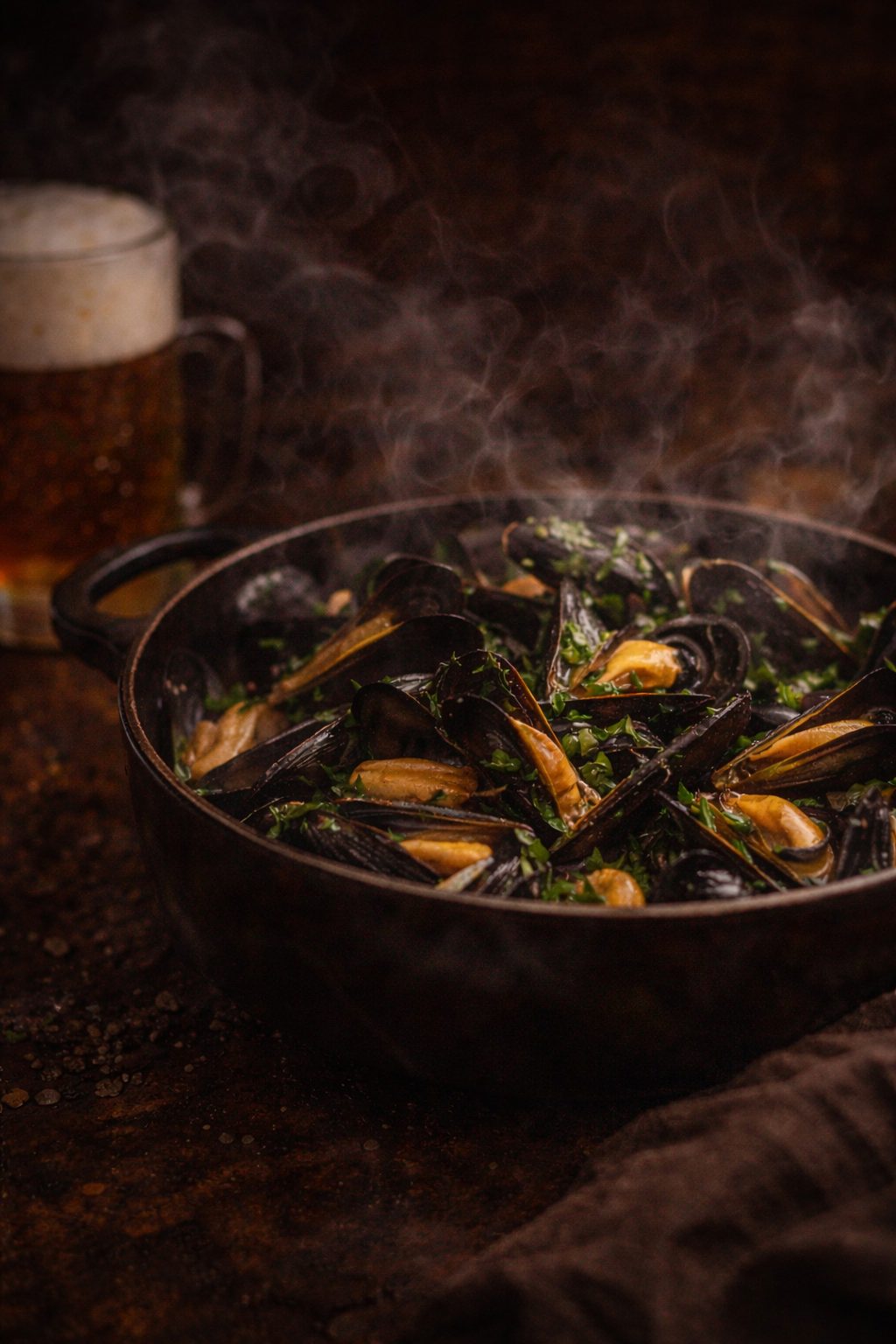 Moules à la bière et herbes